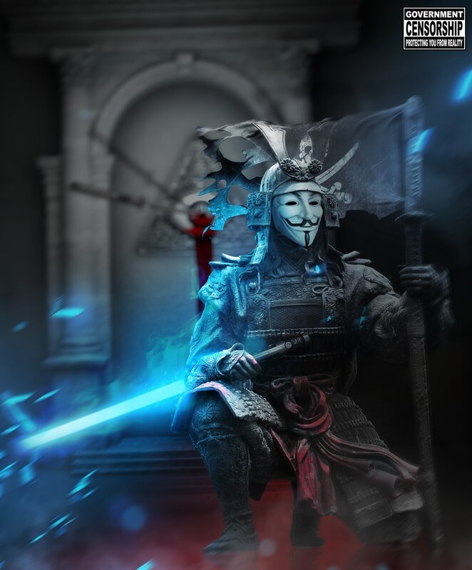 Samurai Warrior with Mask — Blue, Dramatic