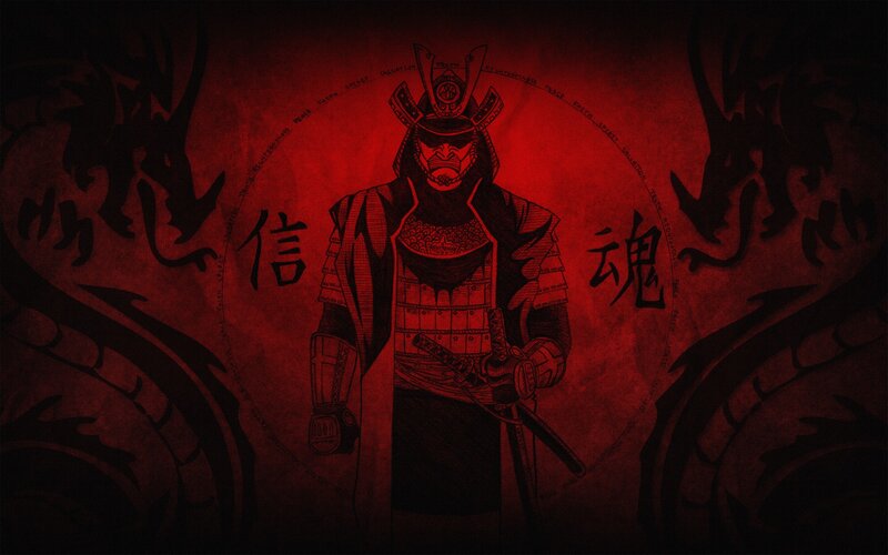 Samurai warrior with red background