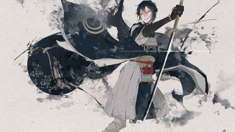Samurai Warrior with Sword — Black, Dramatic, Anime, Cloak
