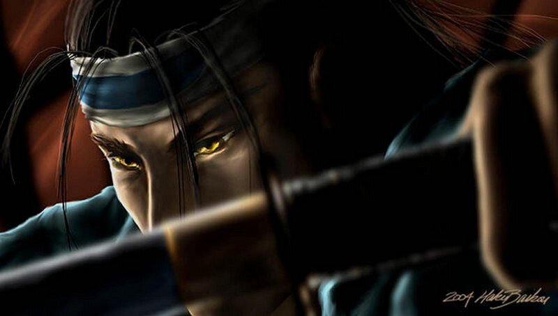 Samurai Warrior with Sword — Black, Dramatic, Digital Art, Headband