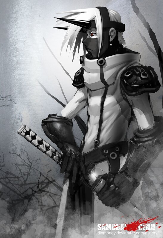 Samurai Warrior with Sword — Black, Dramatic, Digital Art, Mask