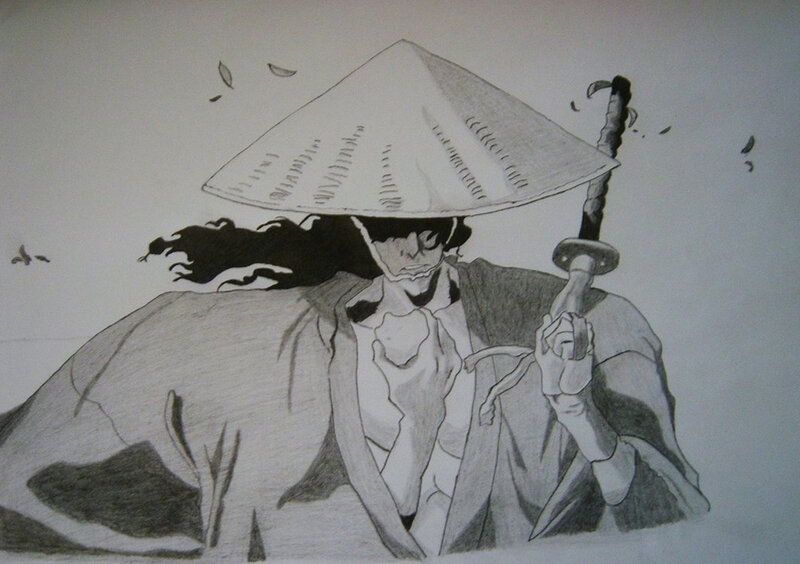Samurai Warrior with Sword — Black, Dramatic, Manga