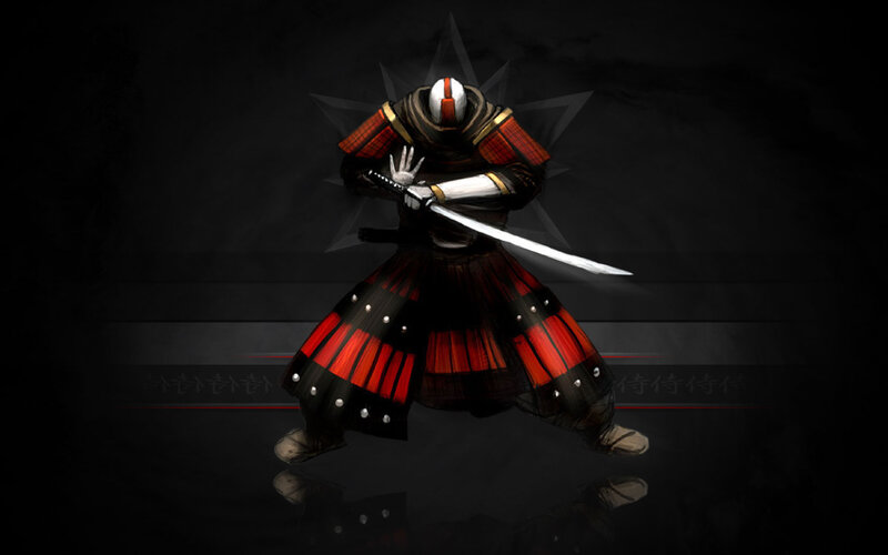 Samurai Warrior with Sword — Black, Dramatic, Night