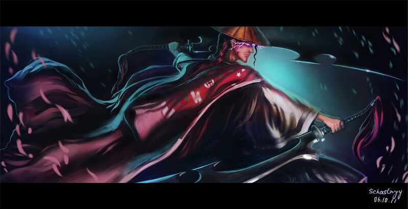 Samurai Warrior with Sword — Black, Dramatic