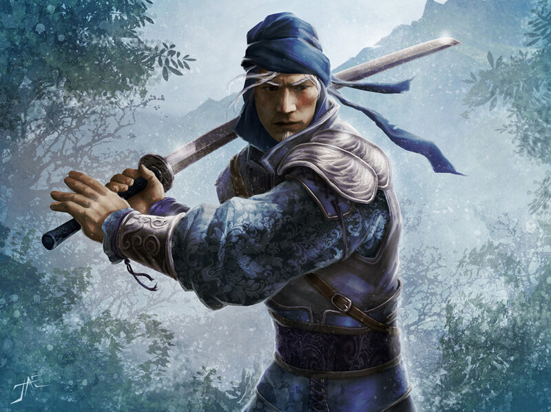 Samurai Warrior with Sword — Blue