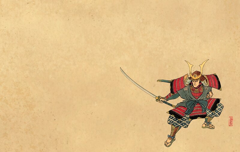 Samurai Warrior with Sword — Brown, Dramatic, Illustration, Helmet