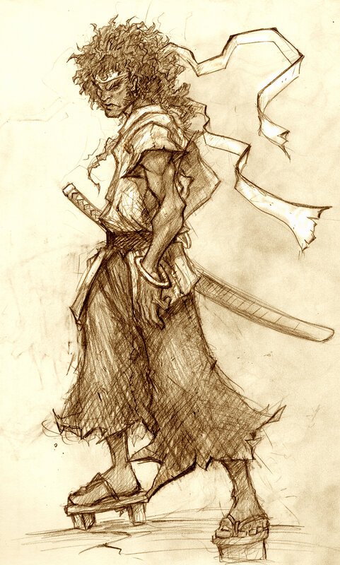 Samurai Warrior with Sword — Brown, Dramatic, Illustration