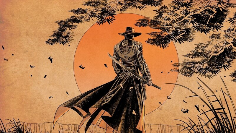 Samurai Warrior with Sword — Brown, Dramatic, Sunset