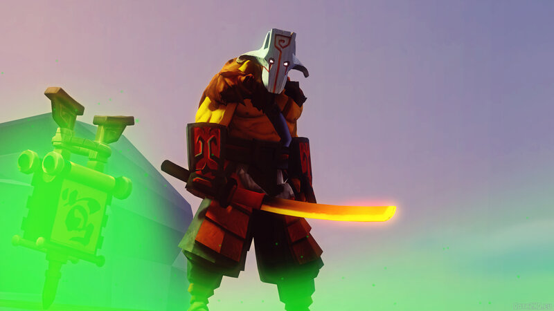Samurai Warrior with Sword — Green, Dramatic, 3d Render