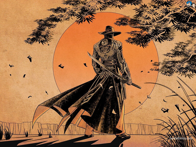 Samurai Warrior with Sword — Orange, Dramatic