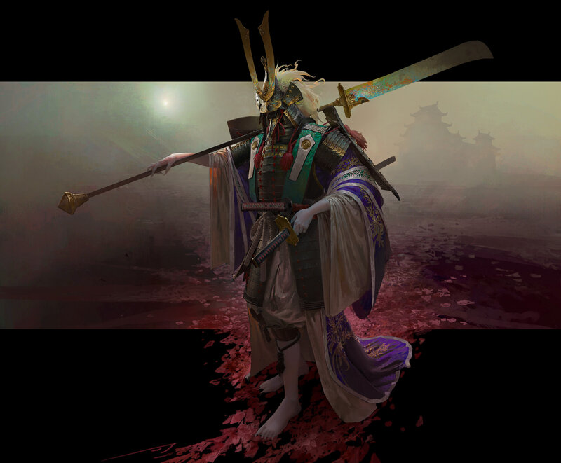 Samurai Warrior with Sword — Purple, Dramatic, Night