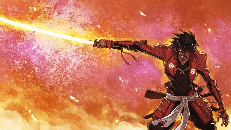 Samurai Warrior with Sword — Red, Dramatic, Anime, Fire
