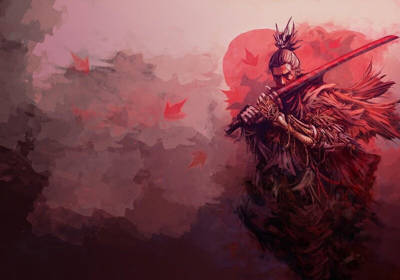 Samurai Warrior with Sword — Red, Dramatic, Autumn