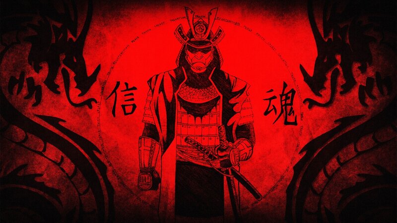 Samurai Warrior with Sword — Red, Dramatic, Manga