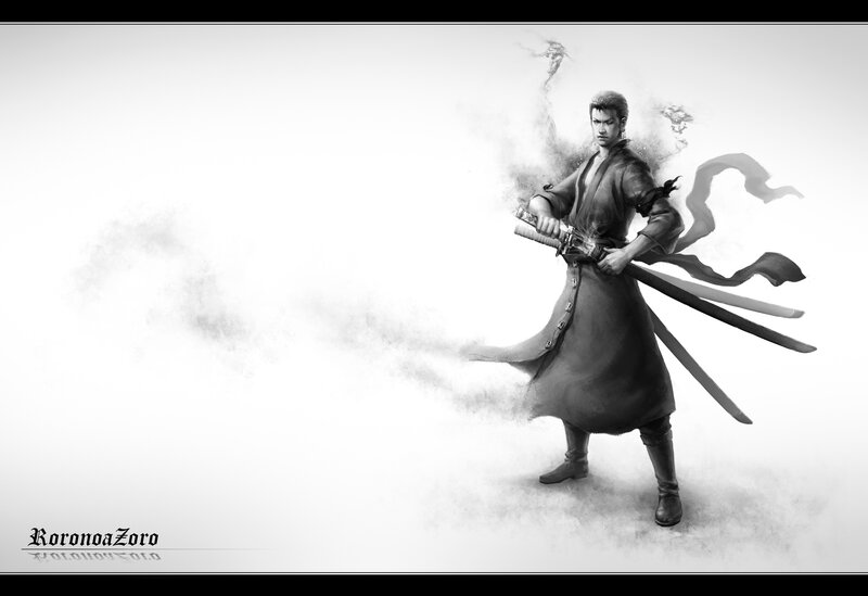 Samurai Warrior with Swords — Black, Dramatic, Digital Art