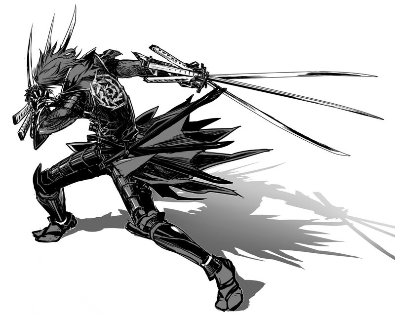 Samurai Warrior with Swords — Black, Dramatic, Manga, Armor