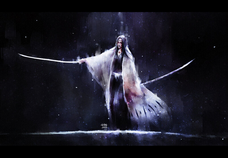 Samurai Warrior with Swords — Black, Dramatic, Night
