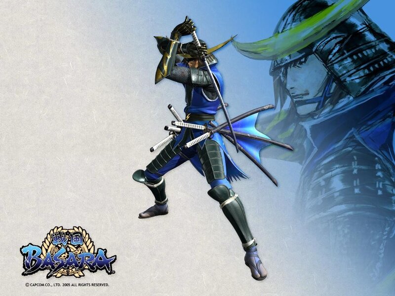 Samurai Warrior with Swords — Blue
