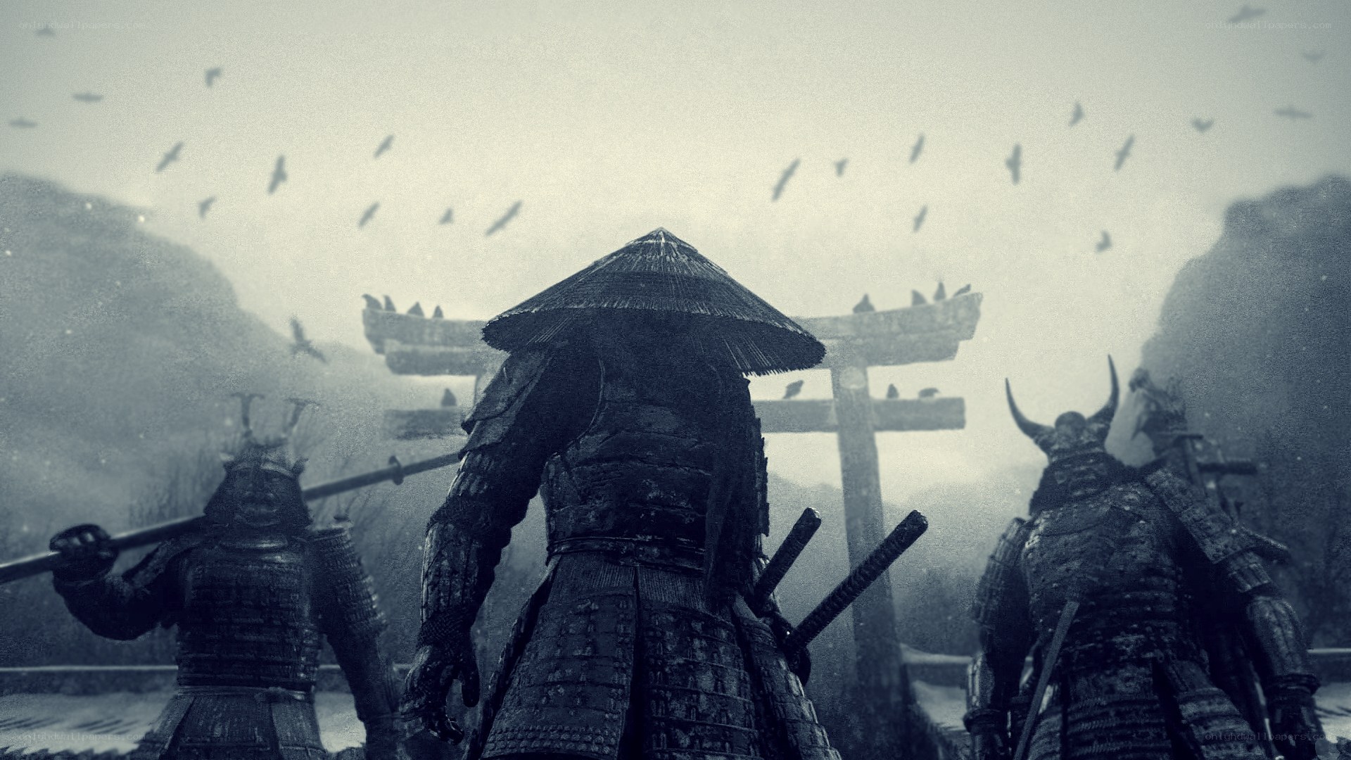 Samurai warriors at a shrine