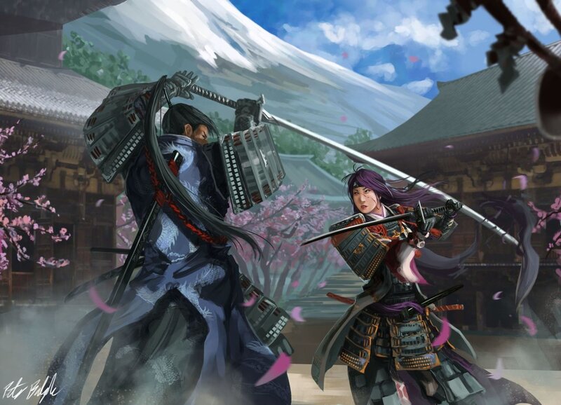 Samurai Warriors Fighting — Purple, Dramatic