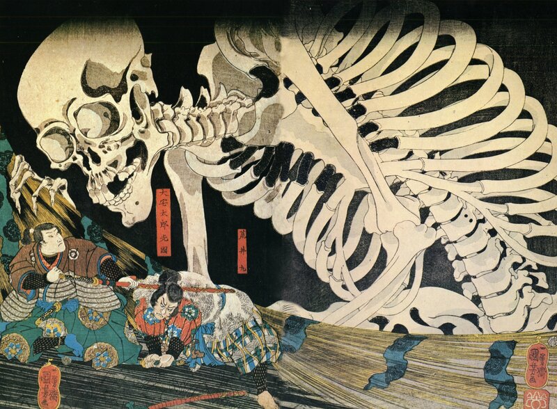 Samurai Warriors Fighting Skeleton — Black, Dramatic