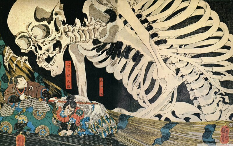 Samurai Warriors Fighting Skeleton — Black