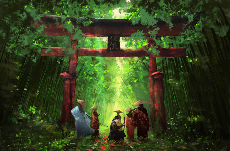 Samurai Warriors in Forest — Green