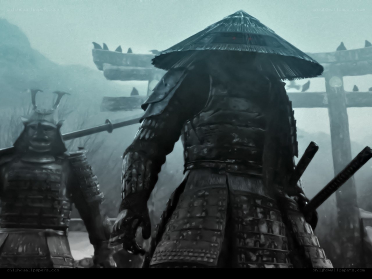 Samurai warriors in mist
