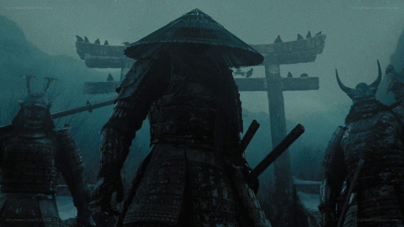 samurai warriors in mist