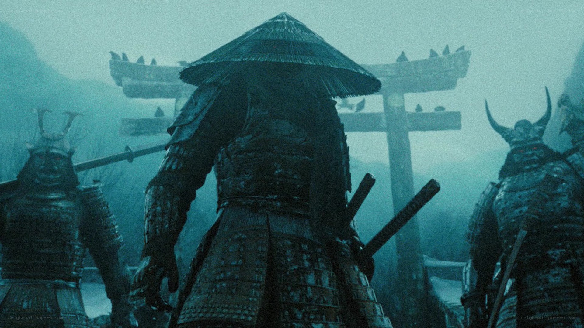 samurai warriors in mist
