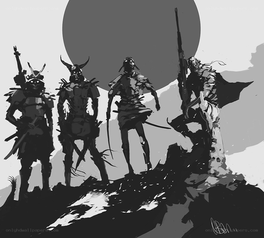 samurai warriors in silhouette