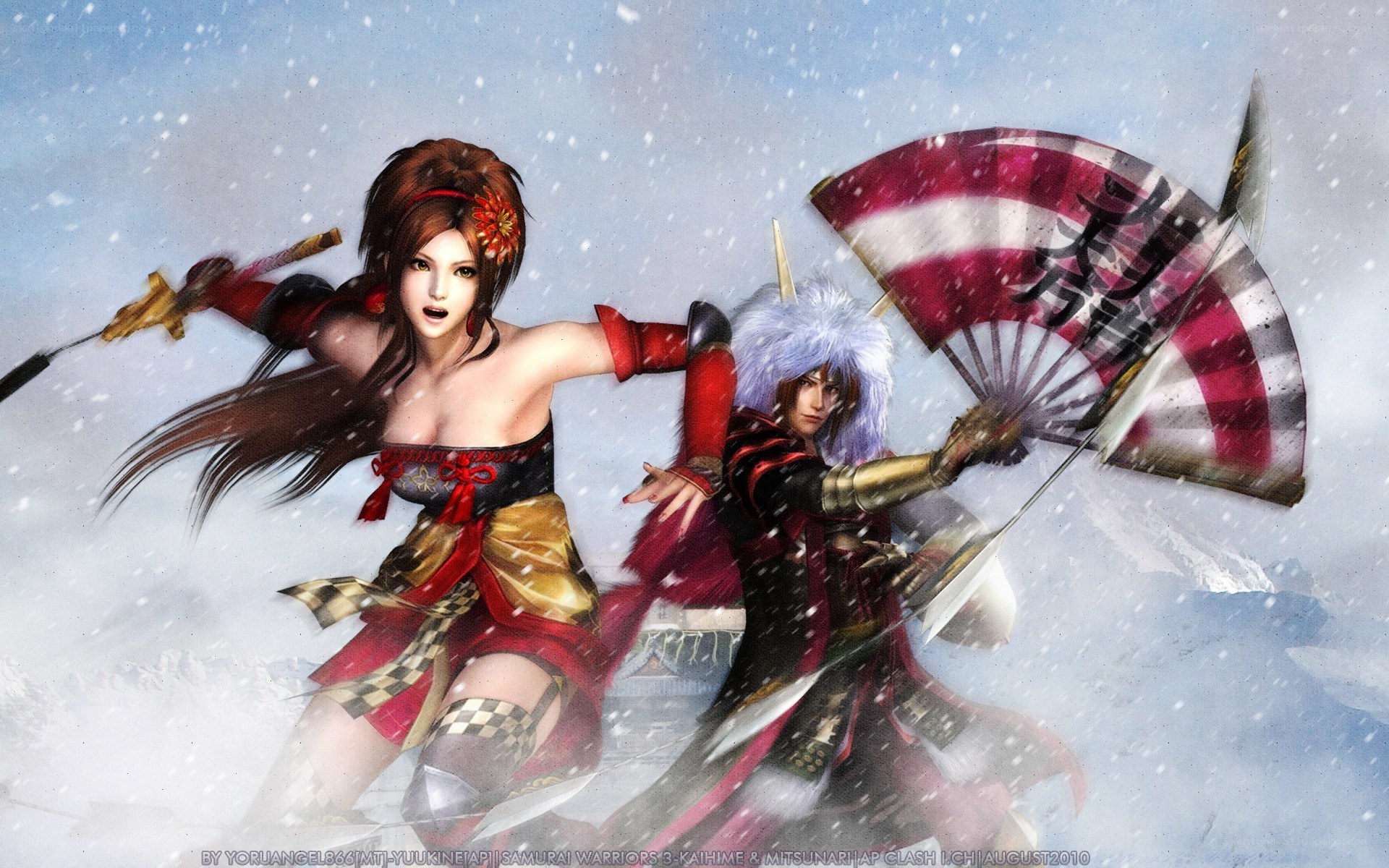 Samurai warriors in snowstorm