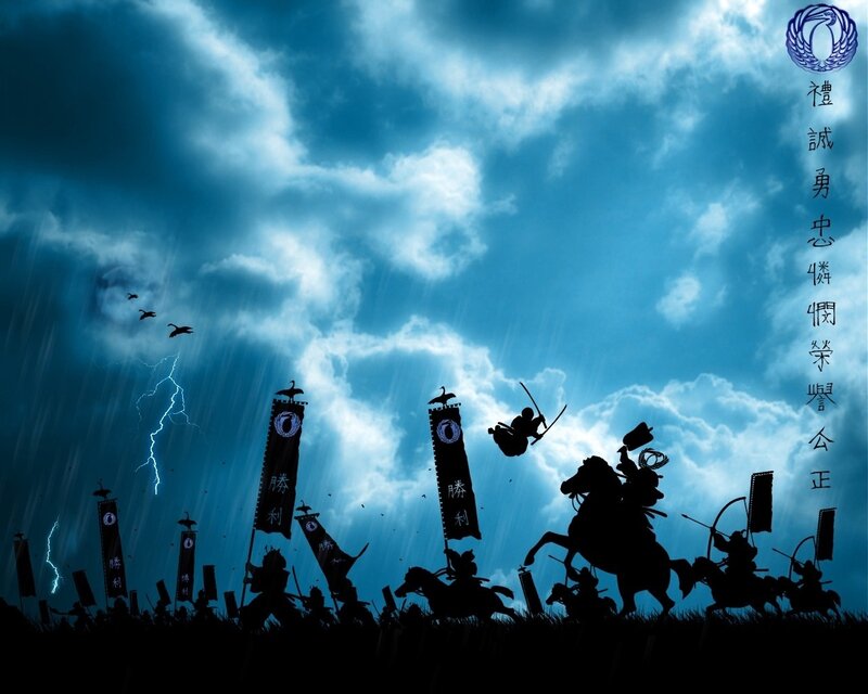 Samurai warriors in storm
