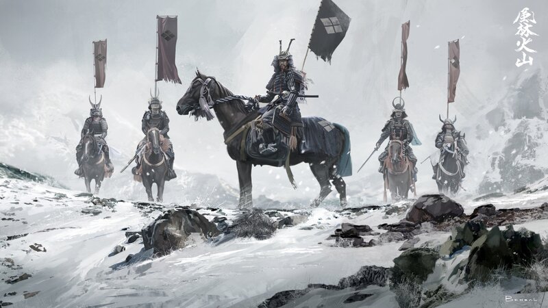 Samurai Warriors on Horseback — White