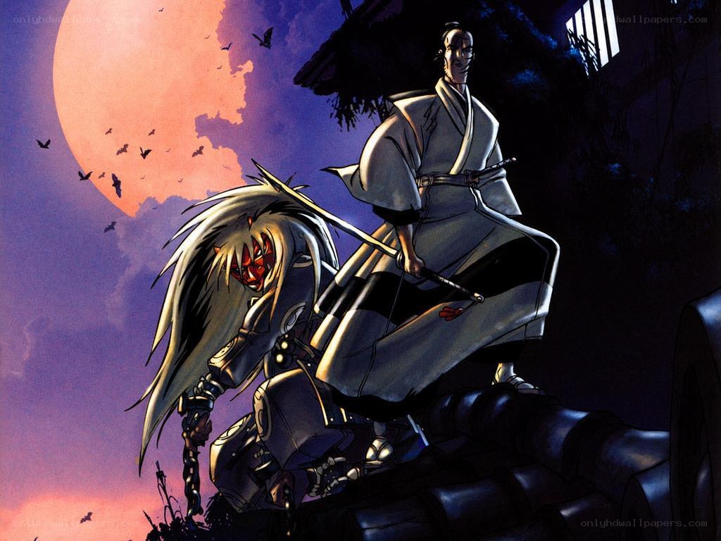 Samurai warriors under a blood moon