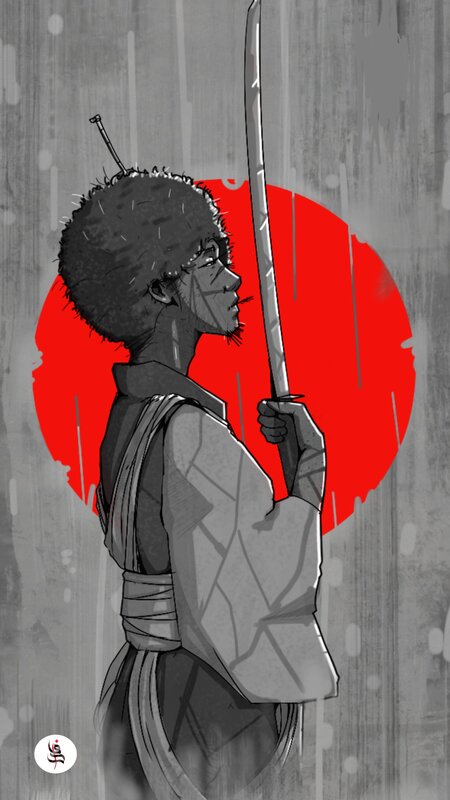 Samurai with Afro — Gray
