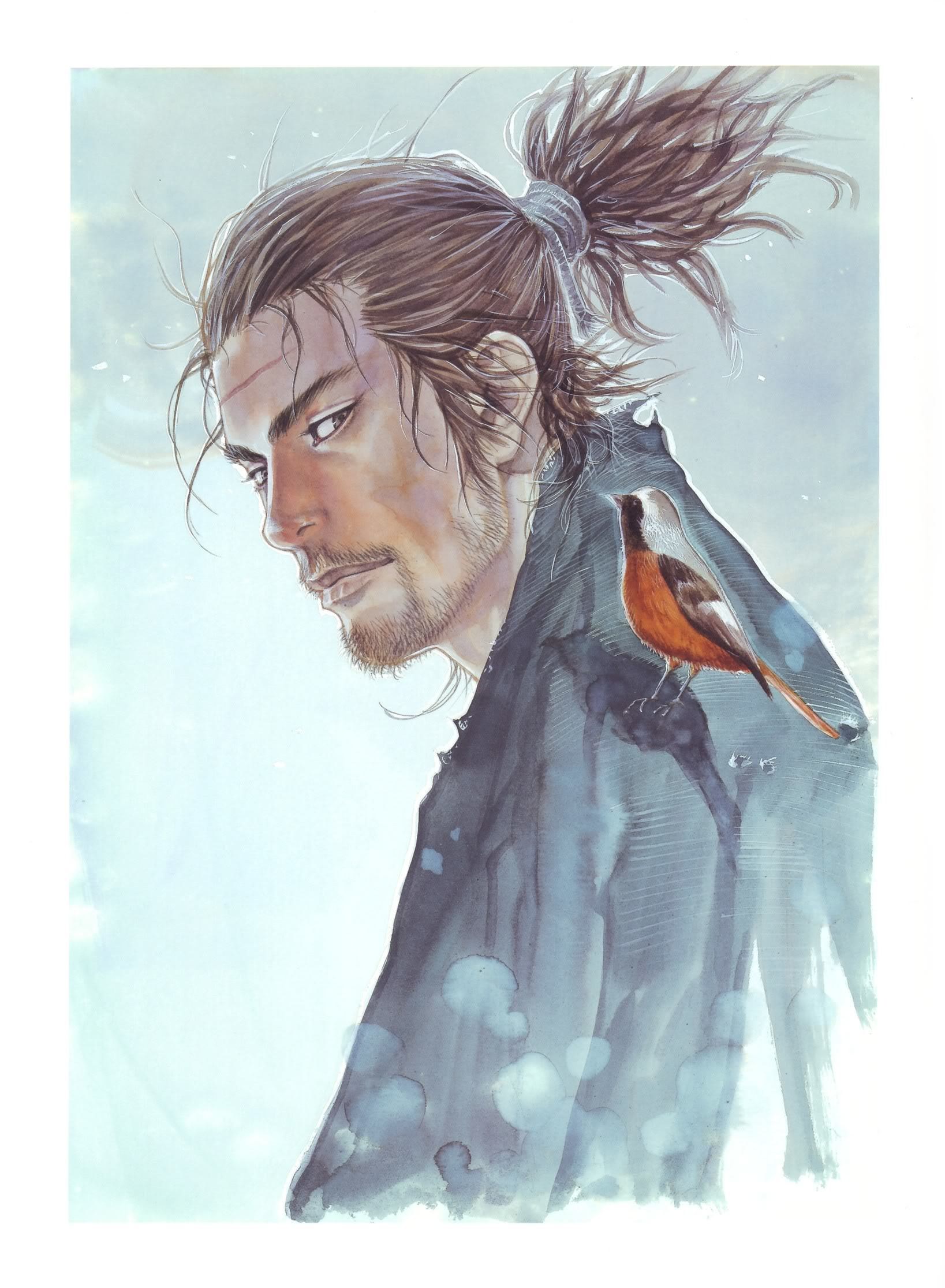 samurai with bird on shoulder