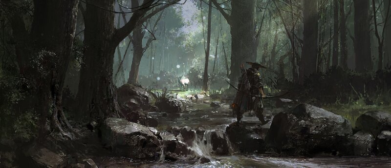 Samurai with Bow in Forest