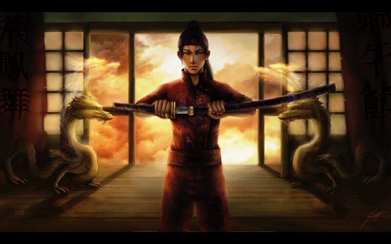 samurai with dragon swords