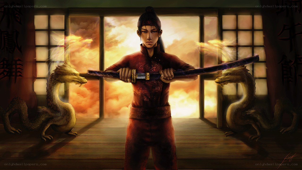 samurai with dragon swords