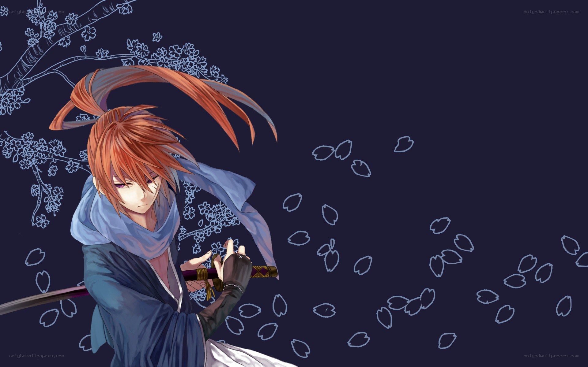 samurai with sword and cherry blossoms