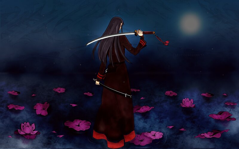 samurai with sword at night