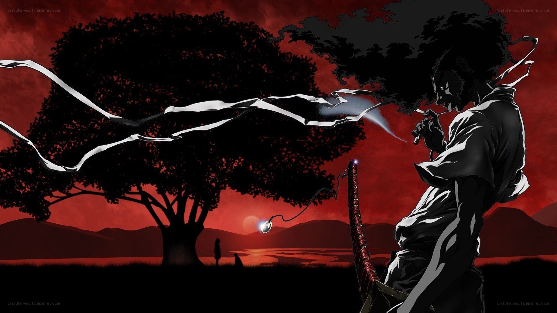 samurai with sword at sunset