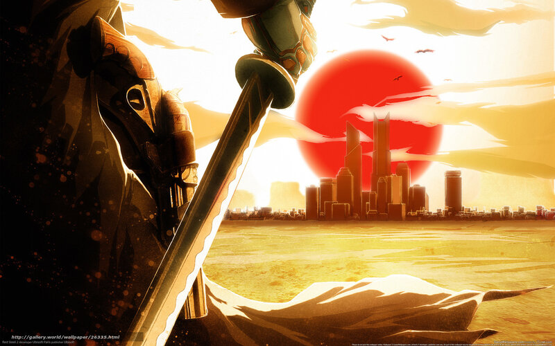 Samurai with sword at sunset