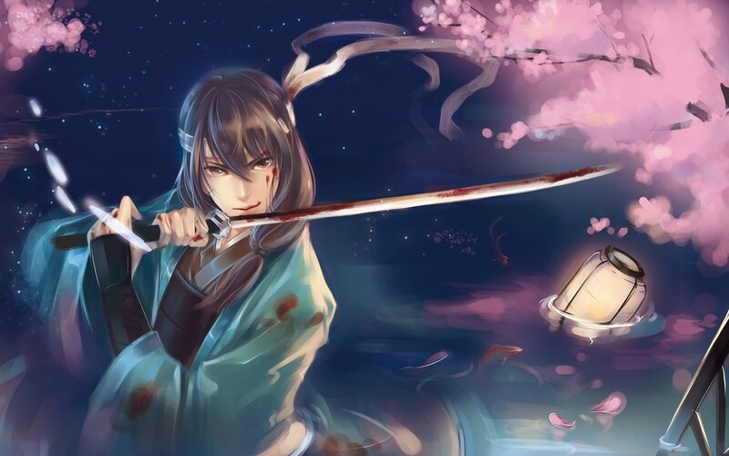 Samurai with Sword — Blue, Dramatic