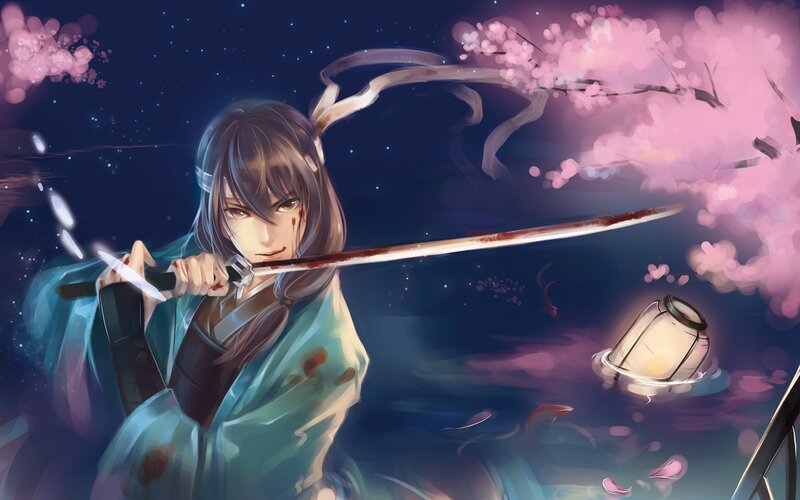 Samurai with Sword — Blue