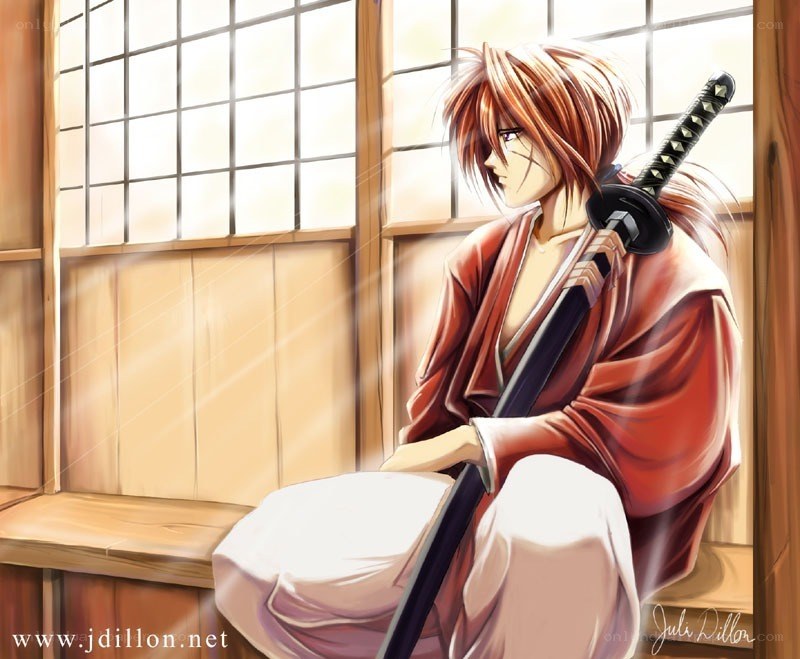 samurai with sword in room