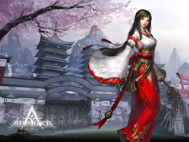 Samurai woman in cherry blossom