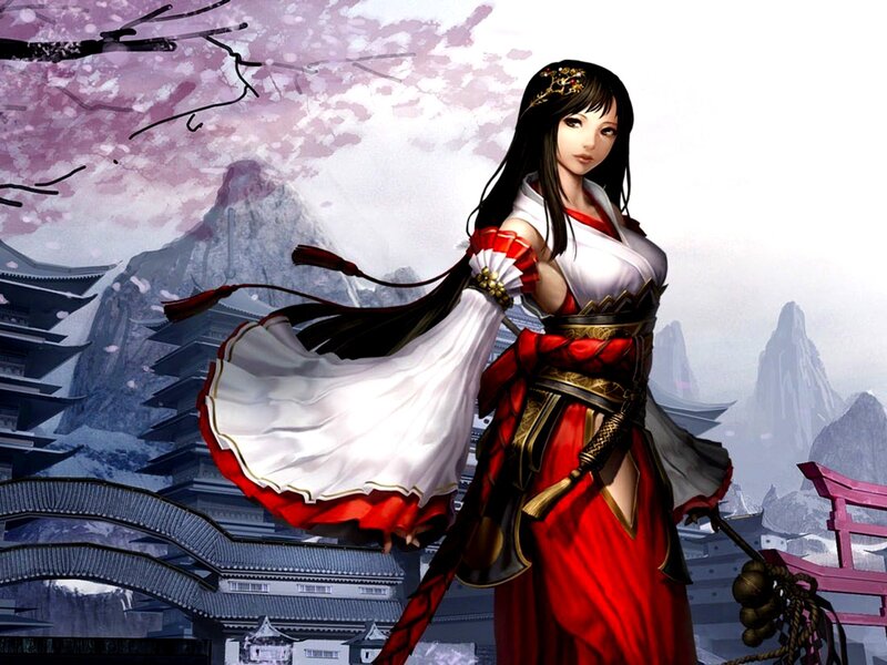 samurai woman in cherry blossom