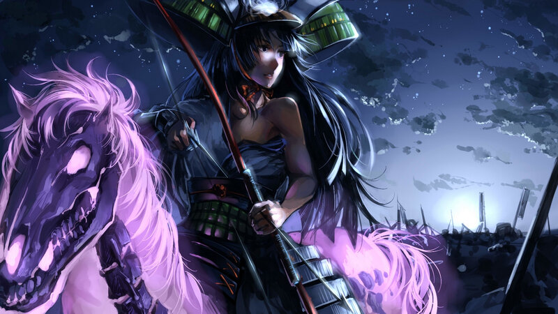 Samurai Woman on Horse — Purple, Dramatic